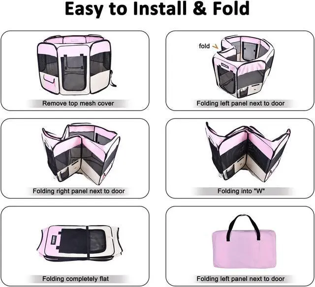 Alt view image 3 of 6 - Jespet Portable Foldable Pet Dog Playpen, Portable Pet Playpen Exercise Pen Kennel with Carry Bag for Puppy Cats Kittens Rabbits