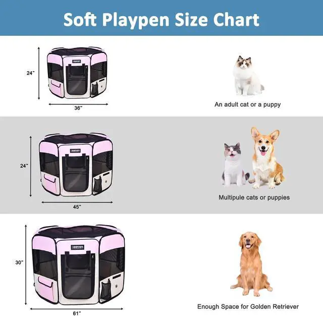 Alt view image 5 of 6 - Jespet Portable Foldable Pet Dog Playpen, Portable Pet Playpen Exercise Pen Kennel with Carry Bag for Puppy Cats Kittens Rabbits