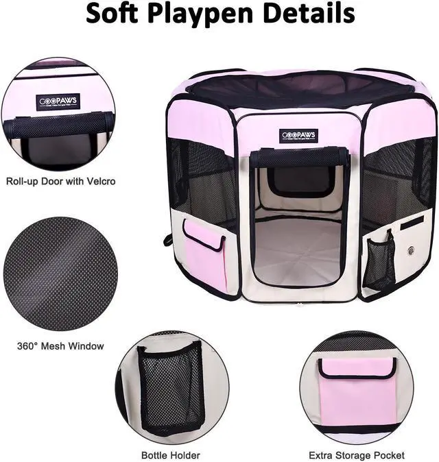 Alt view image 2 of 6 - Jespet Portable Foldable Pet Dog Playpen, Portable Pet Playpen Exercise Pen Kennel with Carry Bag for Puppy Cats Kittens Rabbits