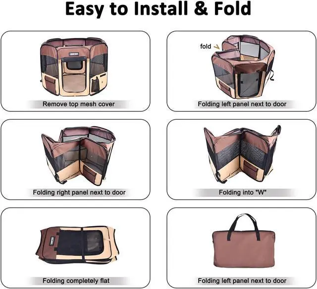 Alt view image 3 of 6 - Jespet Portable Foldable Pet Dog Playpen, Portable Pet Playpen Exercise Pen Kennel with Carry Bag for Puppy Cats Kittens Rabbits