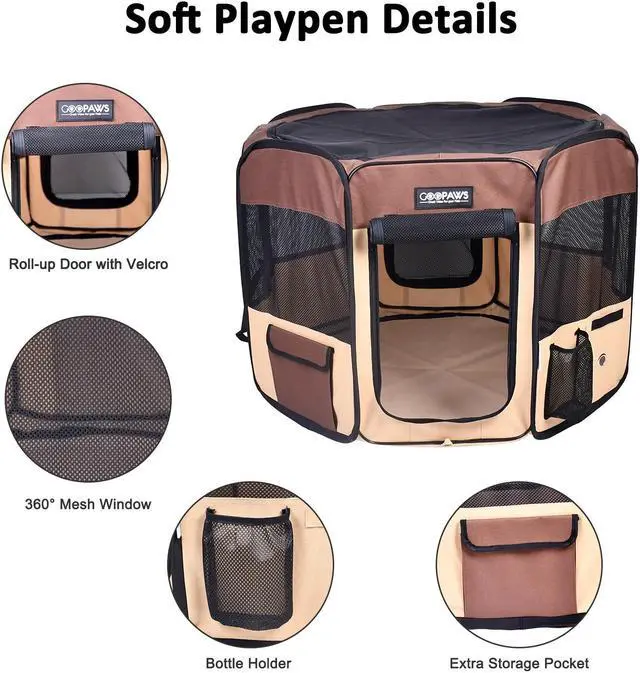 Alt view image 2 of 6 - Jespet Portable Foldable Pet Dog Playpen, Portable Pet Playpen Exercise Pen Kennel with Carry Bag for Puppy Cats Kittens Rabbits
