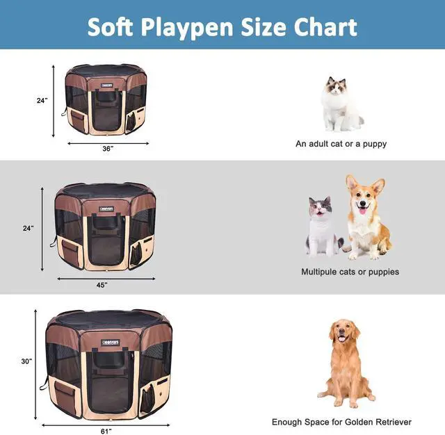 Alt view image 5 of 6 - Jespet Portable Foldable Pet Dog Playpen, Portable Pet Playpen Exercise Pen Kennel with Carry Bag for Puppy Cats Kittens Rabbits
