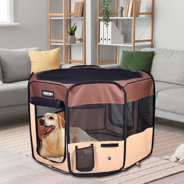 Alt view image 6 of 6 - Jespet Portable Foldable Pet Dog Playpen, Portable Pet Playpen Exercise Pen Kennel with Carry Bag for Puppy Cats Kittens Rabbits