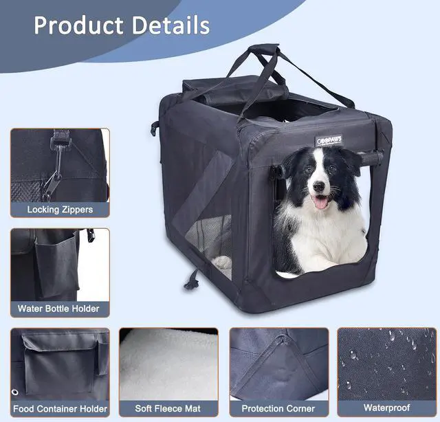 Alt view image 4 of 6 - Jespet Folding Soft Pet Crates Kennel, 3-Door Indoor & Outdoor Collapsible Soft Dog Crate, Travel Pet Carrier with Straps and Fleece Mat for Dogs Cats, Rabbits