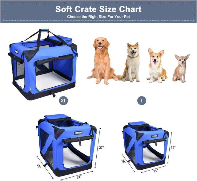 Alt view image 3 of 6 - Jespet Folding Soft Pet Crates Kennel, 3-Door Indoor & Outdoor Collapsible Soft Dog Crate, Travel Pet Carrier with Straps and Fleece Mat for Dogs Cats, Rabbits