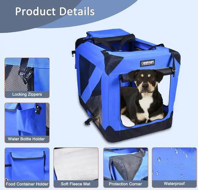 Alt view image 4 of 6 - Jespet Folding Soft Pet Crates Kennel, 3-Door Indoor & Outdoor Collapsible Soft Dog Crate, Travel Pet Carrier with Straps and Fleece Mat for Dogs Cats, Rabbits