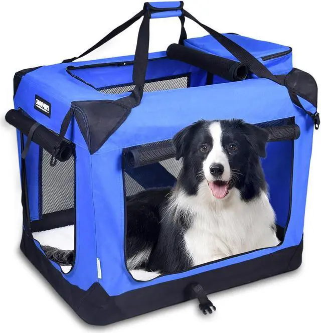 Main image of Jespet Folding Soft Pet Crates Kennel, 3-Door Indoor & Outdoor Collapsible Soft Dog Crate, Travel Pet Carrier with Straps and Fleece Mat for Dogs Cats, Rabbits