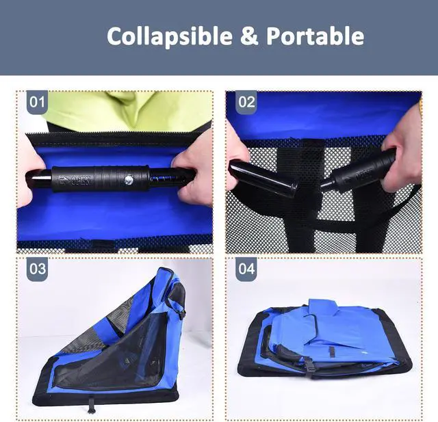 Alt view image 5 of 6 - Jespet Folding Soft Pet Crates Kennel, 3-Door Indoor & Outdoor Collapsible Soft Dog Crate, Travel Pet Carrier with Straps and Fleece Mat for Dogs Cats, Rabbits