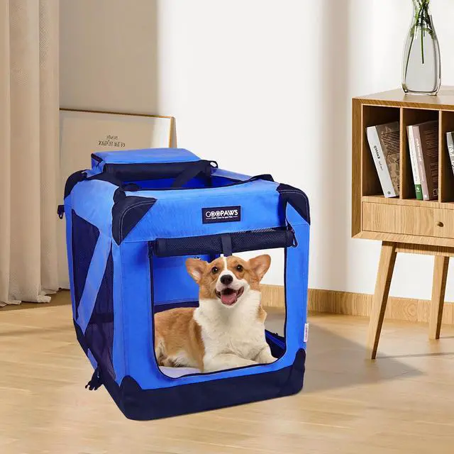 Alt view image 6 of 6 - Jespet Folding Soft Pet Crates Kennel, 3-Door Indoor & Outdoor Collapsible Soft Dog Crate, Travel Pet Carrier with Straps and Fleece Mat for Dogs Cats, Rabbits