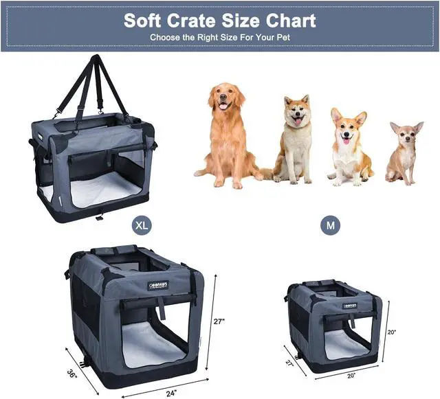 Alt view image 3 of 6 - Jespet Folding Soft Pet Crates Kennel, 3-Door Indoor & Outdoor Collapsible Dog Crate, Travel Pet Carrier with Straps and Fleece Mat for Dogs Cats, Rabbits
