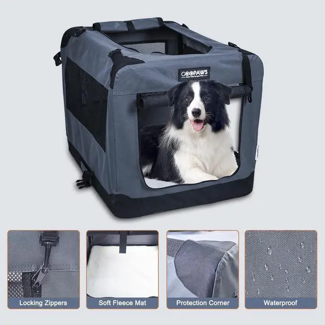 Alt view image 4 of 6 - Jespet Folding Soft Pet Crates Kennel, 3-Door Indoor & Outdoor Collapsible Dog Crate, Travel Pet Carrier with Straps and Fleece Mat for Dogs Cats, Rabbits