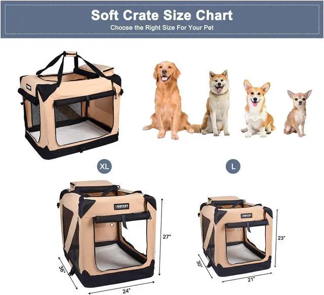 Alt view image 3 of 6 - Jespet Folding Soft Pet Crates Kennel, 3-Door Indoor & Outdoor Collapsible Dog Crate, Travel Pet Carrier with Straps and Fleece Mat for Dogs Cats, Rabbits