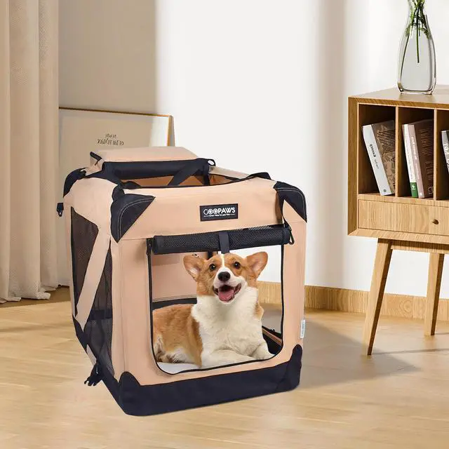 Alt view image 6 of 6 - Jespet Folding Soft Pet Crates Kennel, 3-Door Indoor & Outdoor Collapsible Dog Crate, Travel Pet Carrier with Straps and Fleece Mat for Dogs Cats, Rabbits