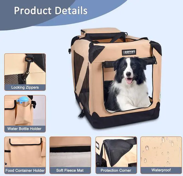 Alt view image 4 of 6 - Jespet Folding Soft Pet Crates Kennel, 3-Door Indoor & Outdoor Collapsible Dog Crate, Travel Pet Carrier with Straps and Fleece Mat for Dogs Cats, Rabbits