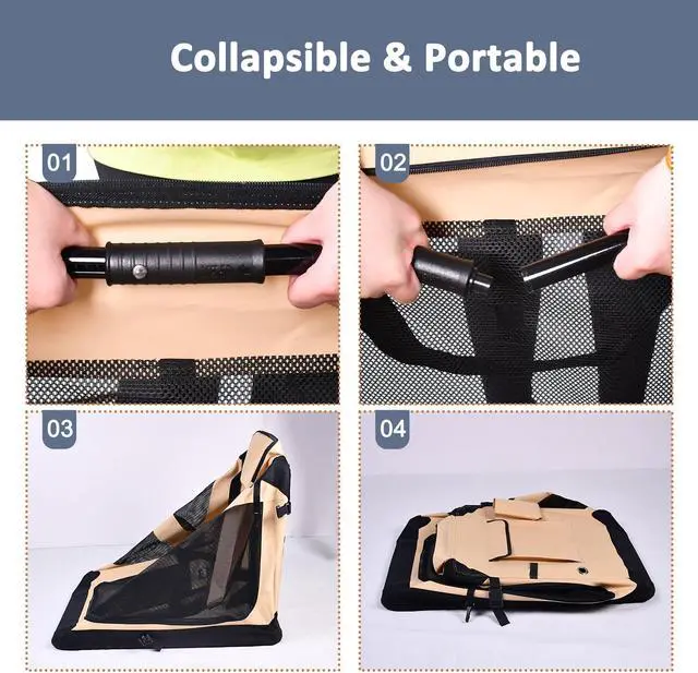 Alt view image 5 of 6 - Jespet Folding Soft Pet Crates Kennel, 3-Door Indoor & Outdoor Collapsible Dog Crate, Travel Pet Carrier with Straps and Fleece Mat for Dogs Cats, Rabbits