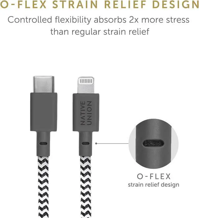 Alt view image 4 of 12 - Native Union Belt Cable XL - 10ft Ultra-Strong Reinforced Durable USB-C to Lightning [MFi Certified] Charging Cable with Leather Strap for iPhone/iPad (Zebra)