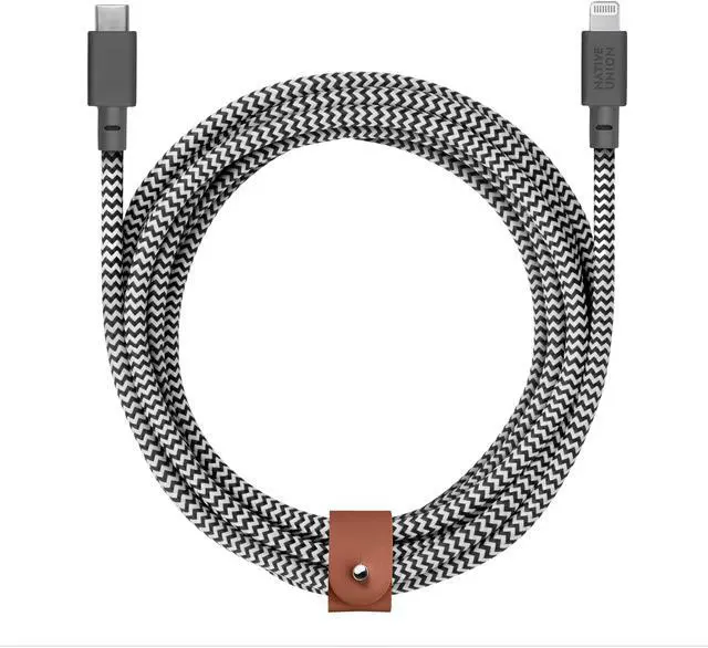 Alt view image 6 of 12 - Native Union Belt Cable XL - 10ft Ultra-Strong Reinforced Durable USB-C to Lightning [MFi Certified] Charging Cable with Leather Strap for iPhone/iPad (Zebra)