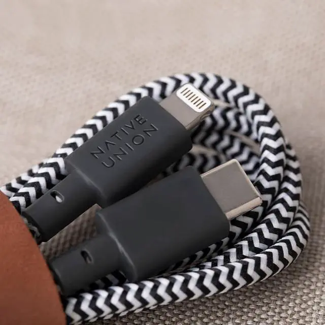 Alt view image 7 of 12 - Native Union Belt Cable XL - 10ft Ultra-Strong Reinforced Durable USB-C to Lightning [MFi Certified] Charging Cable with Leather Strap for iPhone/iPad (Zebra)