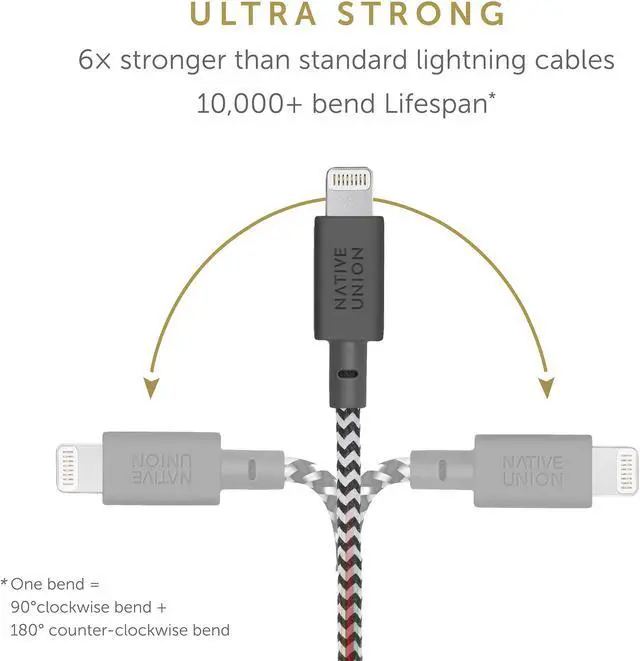 Alt view image 2 of 12 - Native Union Belt Cable XL - 10ft Ultra-Strong Reinforced Durable USB-C to Lightning [MFi Certified] Charging Cable with Leather Strap for iPhone/iPad (Zebra)
