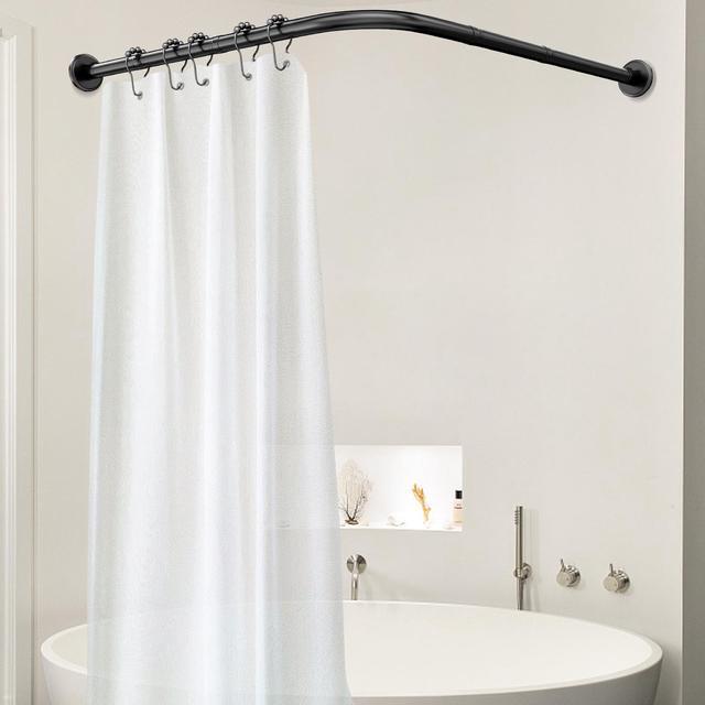 Misounda Corner Shower Curtain Rod Adjule Curved Rods Drilling Install 304 Stainless Steel With 24 Rings For Bathroom Bathtub Ing Room L Shaped 27 6 39 4 43 3 67 Inch Black Newegg Com