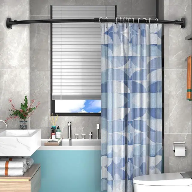 Alt view image 5 of 7 - Curved Shower Curtain Rod, Adjustable Stainless Steel Telescopic Shower Rod for Bathroom, Bathtub, Cloakroom, Dressing Room Etc. ( 35-63 inch ) Black