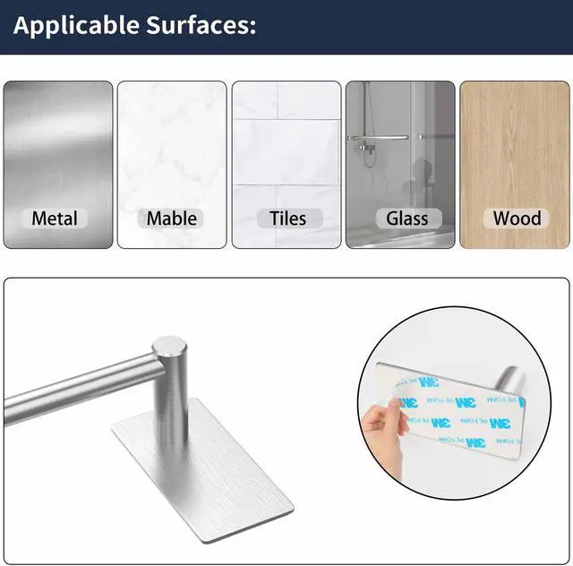 Alt view image 5 of 7 - Misounda Towel Bars Hand Towel Holder for Kitchen/Bathroom Wall Mounted SUS304 Brushed Stainless Steel Towel Rack Rust/Scratch Resistant No Drilling - Self Adhesive - 27.56 inch, Silver