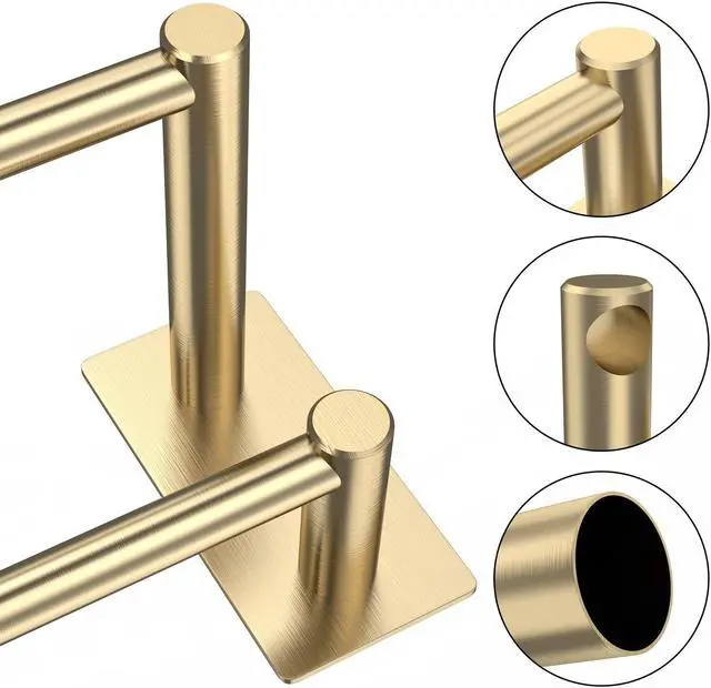 Alt view image 5 of 7 - Double Bath Towel Bar, 15.75 inch Towel Racks for Bathroom & Kitchen, Wall Mounted Brushed Stainless Steel Hand Towel Holder Rust/Scratch Resistant No Drilling - Self Adhesive Gold