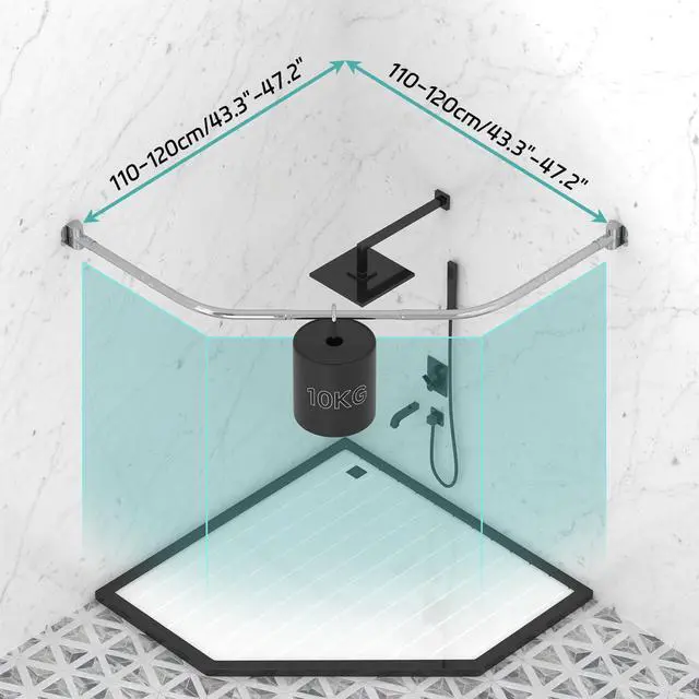 Alt view image 2 of 7 - Corner Shower Curtain Rod Rustproof Expandable Metal Adjustable Shower Rod  43.3-47.2x43.3-47.2 inch Telescoping Design Exquisite Customizable for Bathroom,Need To Drill installation