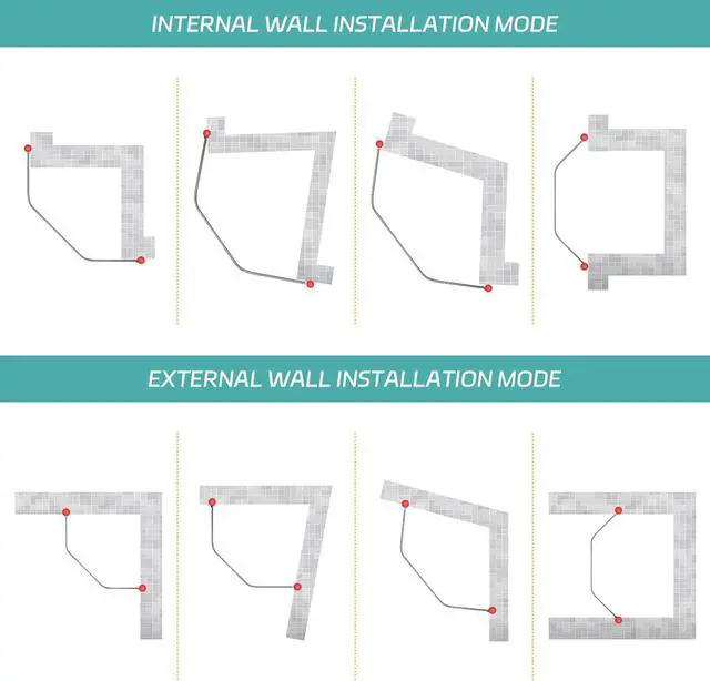 Alt view image 3 of 7 - Corner Shower Curtain Rod Rustproof Expandable Metal Adjustable Shower Rod  43.3-47.2x43.3-47.2 inch Telescoping Design Exquisite Customizable for Bathroom,Need To Drill installation