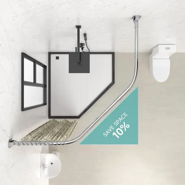 Alt view image 5 of 7 - Corner Shower Curtain Rod Rustproof Expandable Metal Adjustable Shower Rod  43.3-47.2x43.3-47.2 inch Telescoping Design Exquisite Customizable for Bathroom,Need To Drill installation