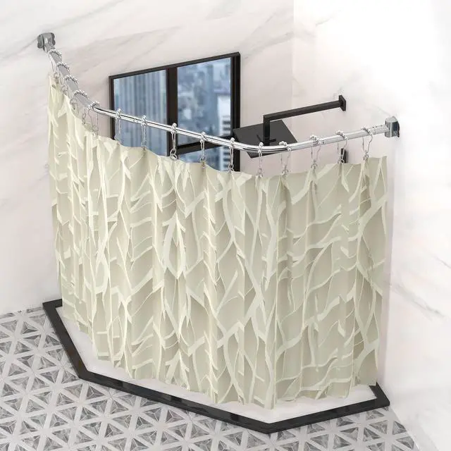 Alt view image 6 of 7 - Corner Shower Curtain Rod Rustproof Expandable Metal Adjustable Shower Rod  43.3-47.2x43.3-47.2 inch Telescoping Design Exquisite Customizable for Bathroom,Need To Drill installation
