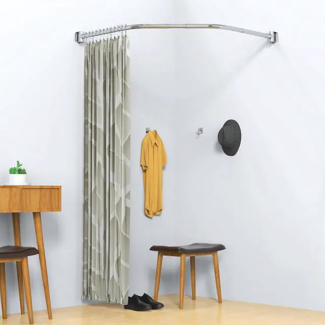 Alt view image 7 of 7 - Corner Shower Curtain Rod Rustproof Expandable Metal Adjustable Shower Rod  43.3-47.2x43.3-47.2 inch Telescoping Design Exquisite Customizable for Bathroom,Need To Drill installation
