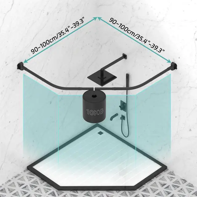 Alt view image 2 of 7 - Misounda Corner Curved Shower Curtain Rod Rustproof Expandable Metal Adjustable Shower Rod  35.4-39.3x35.4-39.3 inch Telescoping Design Exquisite Customizable for Bathroom,Need To Drill -Black