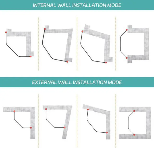 Alt view image 3 of 7 - Misounda Corner Curved Shower Curtain Rod Rustproof Expandable Metal Adjustable Shower Rod  35.4-39.3x35.4-39.3 inch Telescoping Design Exquisite Customizable for Bathroom,Need To Drill -Black