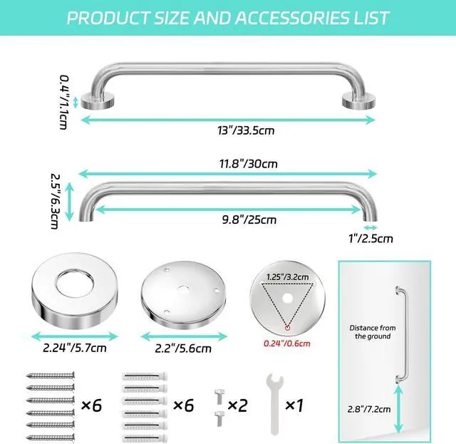 Alt view image 2 of 7 - Grab Bars for Bathtubs and Showers, 2 Pack 12 Inch Shower Grab Bars Stainless Steel Shower Handle, Safety Bath Shower Grab Bar for Seniors
