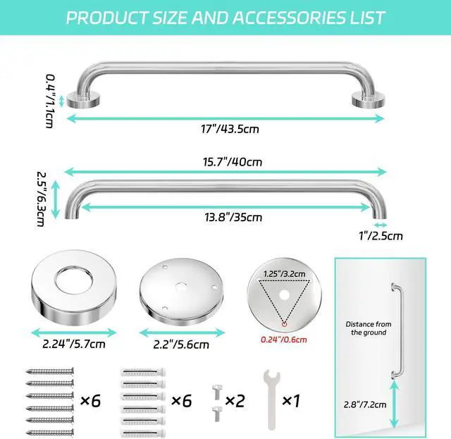 Alt view image 2 of 7 - Grab Bars for Bathtubs and Showers, 1 Pack 15.7 Inch Shower Grab Bars Stainless Steel Shower Handle, Safety Bath Shower Grab Bar for Seniors