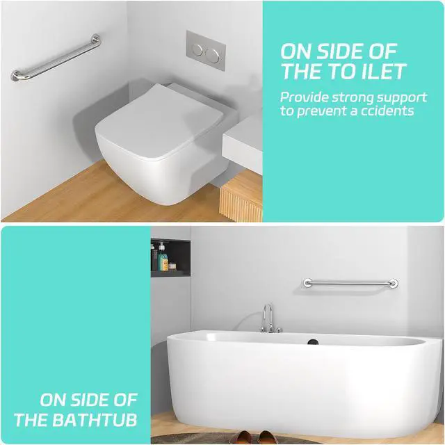 Alt view image 5 of 7 - Grab Bars for Bathtubs and Showers, 1 Pack 15.7 Inch Shower Grab Bars Stainless Steel Shower Handle, Safety Bath Shower Grab Bar for Seniors