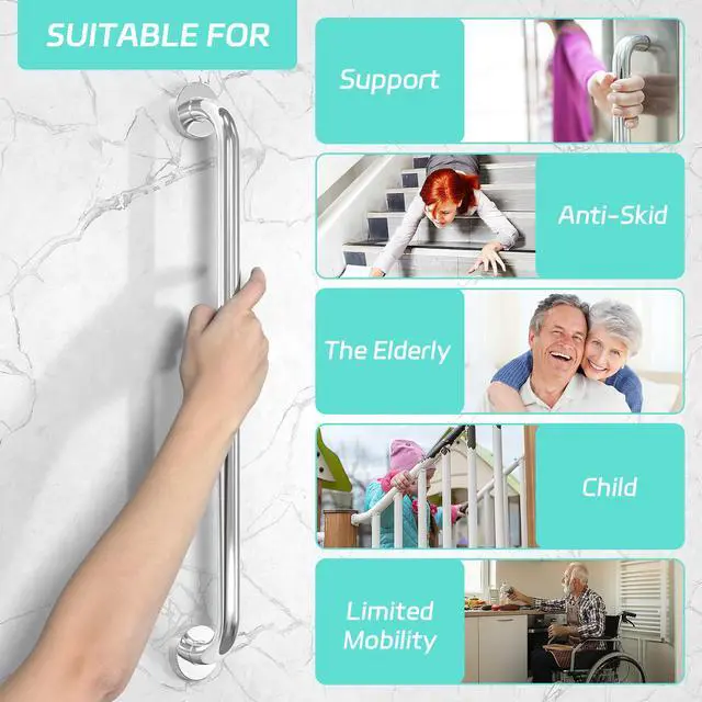 Alt view image 4 of 7 - Grab Bars for Bathtubs and Showers, 1 Pack 15.7 Inch Shower Grab Bars Stainless Steel Shower Handle, Safety Bath Shower Grab Bar for Seniors