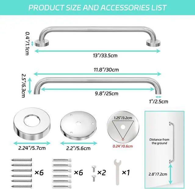 Alt view image 2 of 7 - Grab Bars for Bathtubs and Showers, 1 Pack 12 Inch Shower Grab Bars Stainless Steel Shower Handle, Safety Bath Shower Grab Bar for Seniors