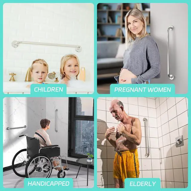 Alt view image 6 of 7 - Grab Bars for Bathtubs and Showers, 1 Pack 12 Inch Shower Grab Bars Stainless Steel Shower Handle, Safety Bath Shower Grab Bar for Seniors