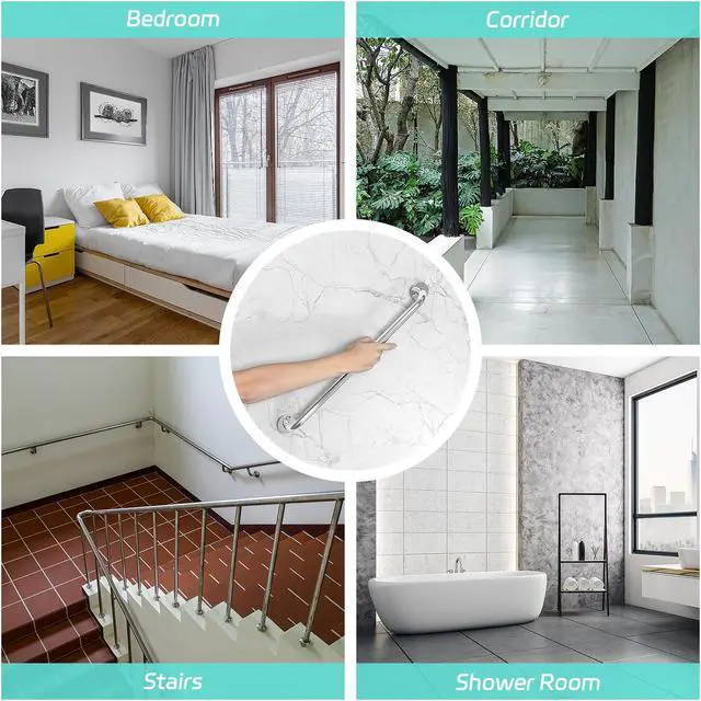 Alt view image 7 of 7 - Grab Bars for Bathtubs and Showers, 1 Pack 12 Inch Shower Grab Bars Stainless Steel Shower Handle, Safety Bath Shower Grab Bar for Seniors