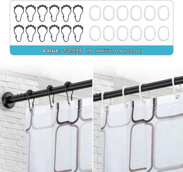 Alt view image 5 of 7 - Misounda L-Shaped Shower Curtain Rod, Adjustable Telescoping Corner Shower Rod, No drilling, 304 Stainless Steel 27.6"-39.3"x43.3"-67" for Bathroom, Tub, Cloakroom- Black