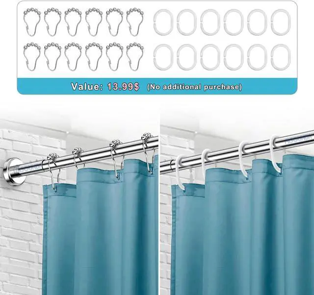 Alt view image 5 of 7 - Misounda Shower Curtain Rod, Adjustable L Shaped Corner Shower Curtain Rods, No Drilling Install Stainless Steel 27.6-39.4x35.5-47.2 Inch With 24 Shower Rings, For Bathroom,Bathtub,Clothing Store Etc