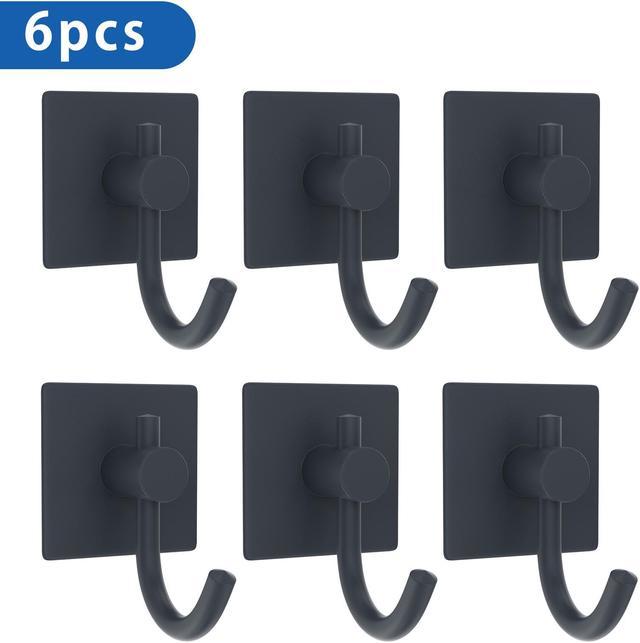 6pcs Black Self-Adhesive Wall Hooks, No Damage Door Hooks For