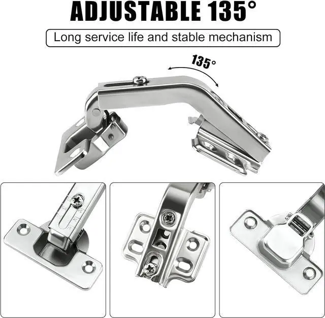 Alt view image 2 of 6 - Cabinet Hinges, 1 Pair 135 Degree Lazy Susan Hinge Face Frame Plate for Folded Door, Kitchen Cabinet Hinges, Cold Rolled Steel Metal Hinges, Corner Cabinet Door Hinges