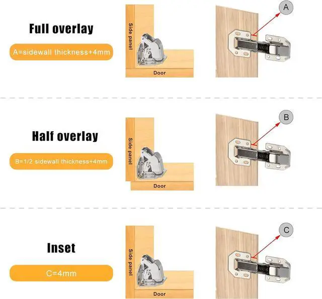 Alt view image 4 of 7 - Cabinet Doors Hinges 4 PCS, 4 inch Hidden Frameless Cabinet Hinges Easy to Install, Soft Closing Concealed Cabinet Hinge with Screws