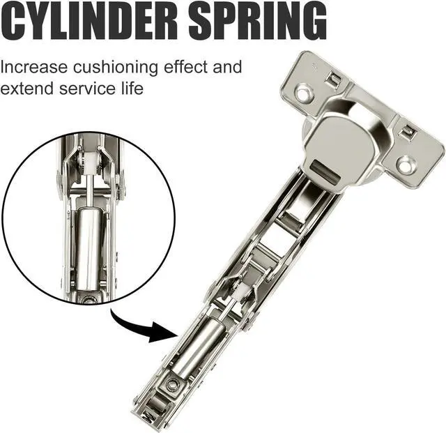 Alt view image 4 of 7 - Cabinet Hinges,1 Pair 175/165 Degree Hinges, Concealed Hydraulic Adjustable Mounting Hinges Soft Close Cabinet Hinges Nickel-Plated Steel Buffer Dampers for Wardrobe, Cupboard (Full Overlay)