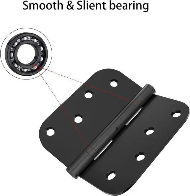 Alt view image 2 of 7 - Hinges 4'' Black Stainless Steel Hinges 4 Inch Interior & Exterior Door Hinges for Left & Right Doors Ball Bearing Nrp Hinges Heavy Duty Door Hinge with 5/8" Radius Corners 2 Pack-Non Removable Pin