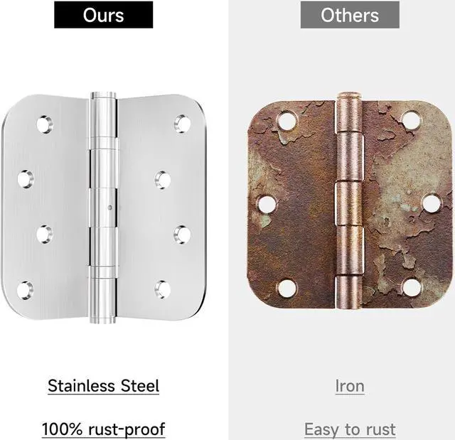 Alt view image 3 of 7 - Hinges 4'' Stainless Steel Hinges 4 Inch Interior & Exterior Door Hinges for Left & Right Doors Ball Bearing Nrp Door Hinges Heavy Duty Door Hinge with 5/8" Radius Corners 2 Pack-Non Removable Pin
