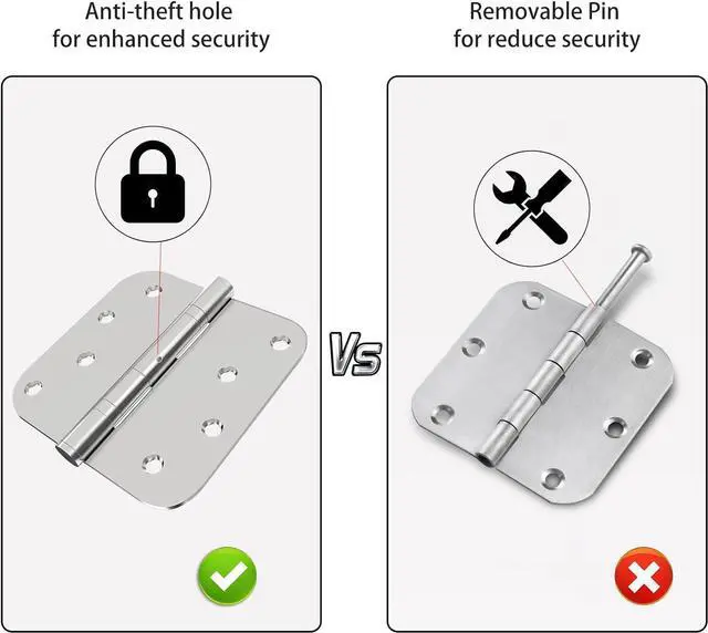 Alt view image 4 of 7 - Hinges 4'' Stainless Steel Hinges 4 Inch Interior & Exterior Door Hinges for Left & Right Doors Ball Bearing Nrp Door Hinges Heavy Duty Door Hinge with 5/8" Radius Corners 2 Pack-Non Removable Pin